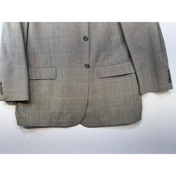 Bill Blass Mens Plaid Blazer Jacket Size 46 Reg Tan Checkered Wool Blend - Picture 6 of 14